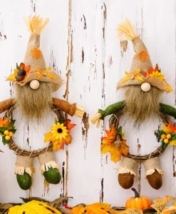 Thanksgiving Gnomes, Fall Plush Autumn Vine Wreath Dwarf Doll Ornament