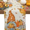 Fall Thanksgiving Gnome Pumpkin Maple Leaves Linen Table Runners