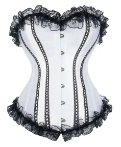 Corset Woman Vintage Satin Corsets Lace Trim Boned Bustier Renaissance