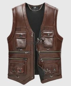 2024 Autumn Winter Leather Vest Men's Zipper Waistcoat Steampunk