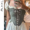 Medieval Renaissance Corset Tops Vintage Bustier Crop Tops Lace-up Ren