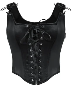SD Women Vest Vintage Renaissance Black Lace-Up Front Corset Top