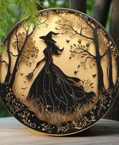 Witch Faux Foil Stamping Papercut Art Round Painting