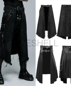 Cosplay Punk Pleated Skirt Men's Gothic Leather Belt Medieval Roman