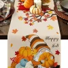 Fall Thanksgiving Gnome Pumpkin Maple Leaves Linen Table Runners Table
