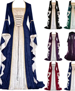 Lace Up Halloween Clothing Dress Women's Vintage Medieval Floor Length