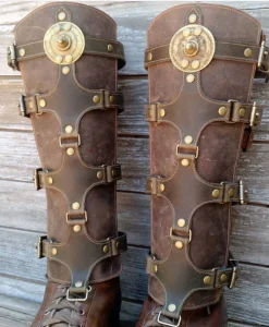 Medieval Renaissance Greaves Boots Shoes Cover Leather Leg Armor Larp