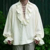 Mens Renaissance Costume Ruffled Long Sleeve Lace Up Medieval