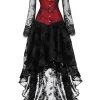 2024 Women High Low Hem Ruffle Corset Dress Renaissance Steampunk