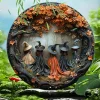 Aluminum Four Seasons Witch-Themed Circular Wall Art Weather-Resistant
