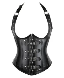 Faux Leather Corsets Underbust Up Lingerie Women Top Strap Corselet