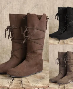 Medieval Viking Costume Retro Men Knight Boots Larp Shoes PU Leather