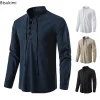 New Men's Casual Cotton Linen Shirt Medieval Renaissance Long Sleeve
