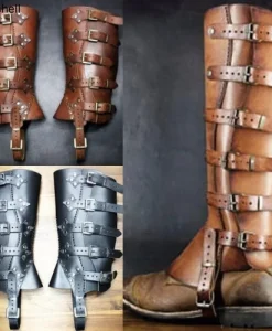 Medieval halloween Warrior Knight Leather Leg Armor Greaves Boots