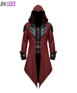 Mens Red Jacquard Steampunk Gothic Tailcoat Jacket Medieval