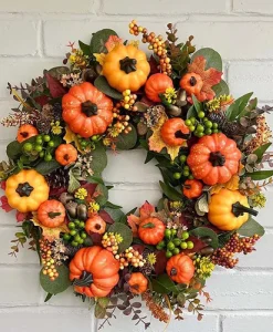 40cm Fall Wreaths for Front Door Autumn Wreath with Berry Pumpkin