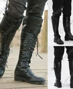 Medieval Steampunk Cosplay Boots Men Winter Larp Viking Pirate PU