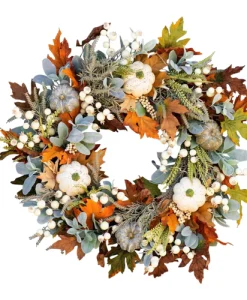 45cm Fall Wreaths for Front Door Autumn Maples Leaf Pumpkin Pine Cone