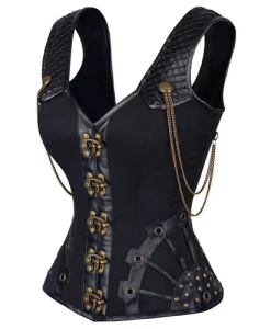 Steampunk Corset Sexy Bustier Top Gothic Leather Corset Overbust