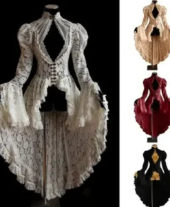 Steampunk Corset Dress Gothic Long Renaissance Breathable Lace Dress