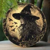Round Metal Witch and Crows Sign Faux Foil Stamping Papercut Art