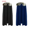 Men's Medieval Costume Cloak Larp Viking Winter Fur Collar Pirate