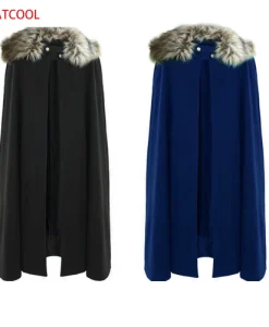 Men's Medieval Costume Cloak Larp Viking Winter Fur Collar Pirate