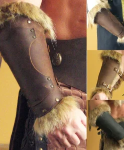 Medieval Viking Knight Leather Fur Armor Winter Hunting Arm Bracer