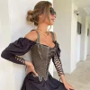Summer Vintage Corset Bustier Top Women Cut Out Sexy Lace Up Bandage