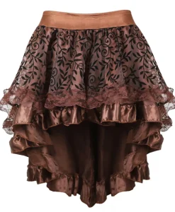 Women Gothic Floral Lace Corset Skirt Steampunk Brown Pirate Skirts