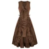 SD Women Renaissance Ruffled Dress Gothic Ruched Bodice Lace-Up V-Neck
