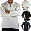 Adult Men Medieval Renaissance Viking Cosplay Pirate Top Lapel Long