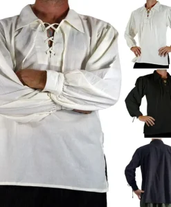 Adult Men Medieval Renaissance Viking Cosplay Pirate Top Lapel Long