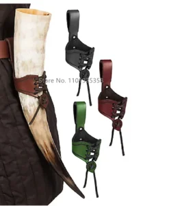 Medieval Renaissance Style Faux Leather Drinking Horn Sword Cup Belt