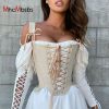 Summer Vintage Cut Out Corset Waist Top Sexy Women Lace Up Bandage